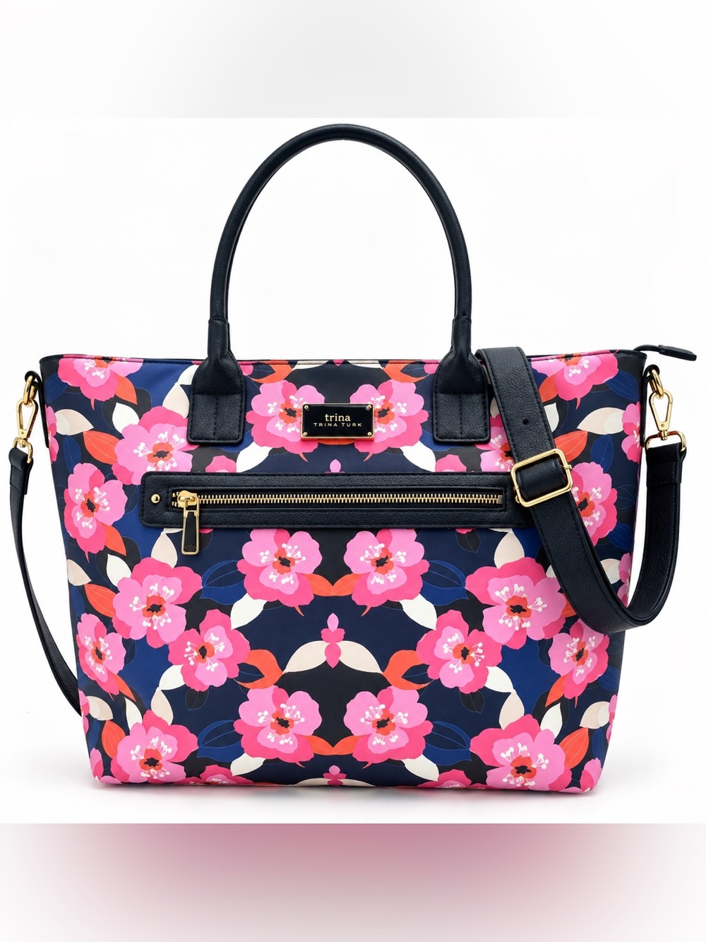 Trina Turk All Over Narcissus Floral Tote Shoulder Bag Pink Blue